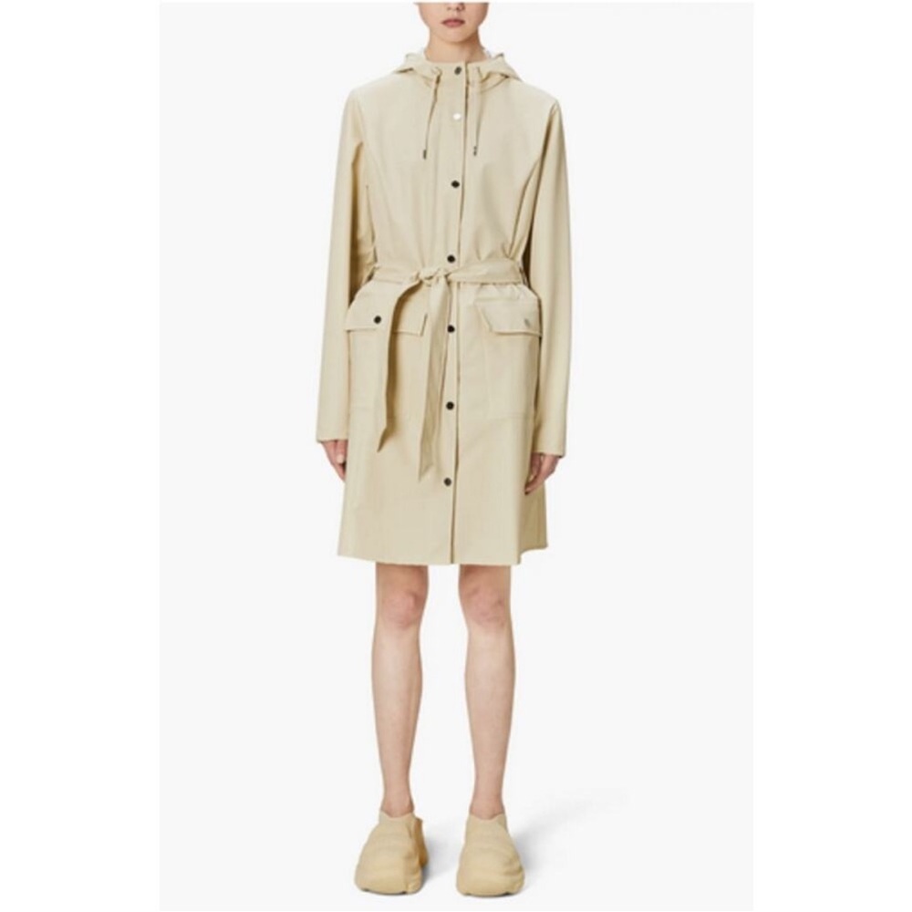 RAINS Curve W3 18130 Belted Hood Raincoat Size XL NEW 18130 Dune Tan NEW Lux